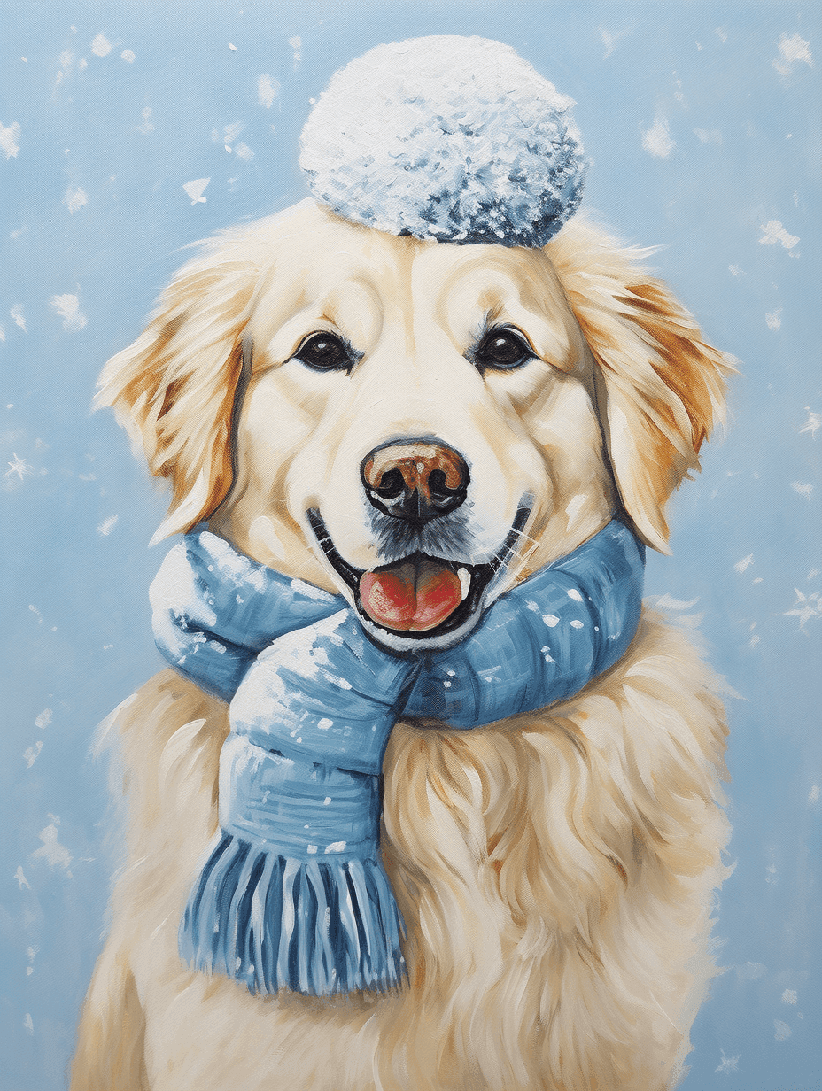 Dog dressed as a snowman in acrylic style