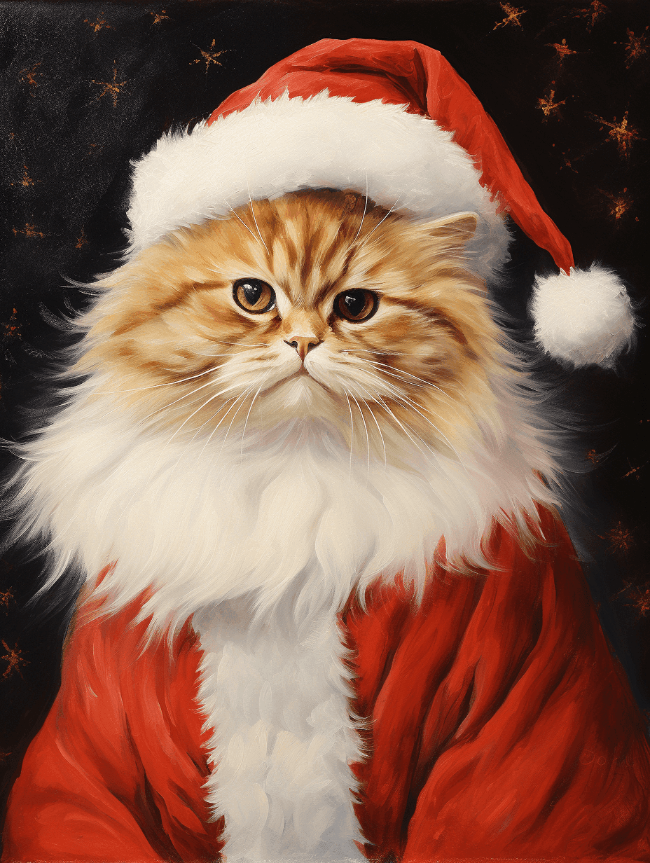 Festive pet dressed as Santa Claus in acrylic style