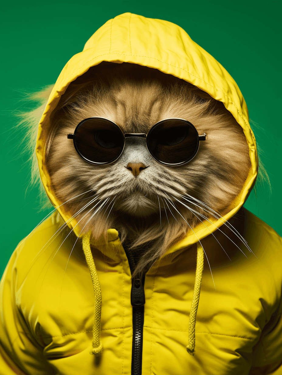 Cat in a yellow hoodie with fashion-forward attitude